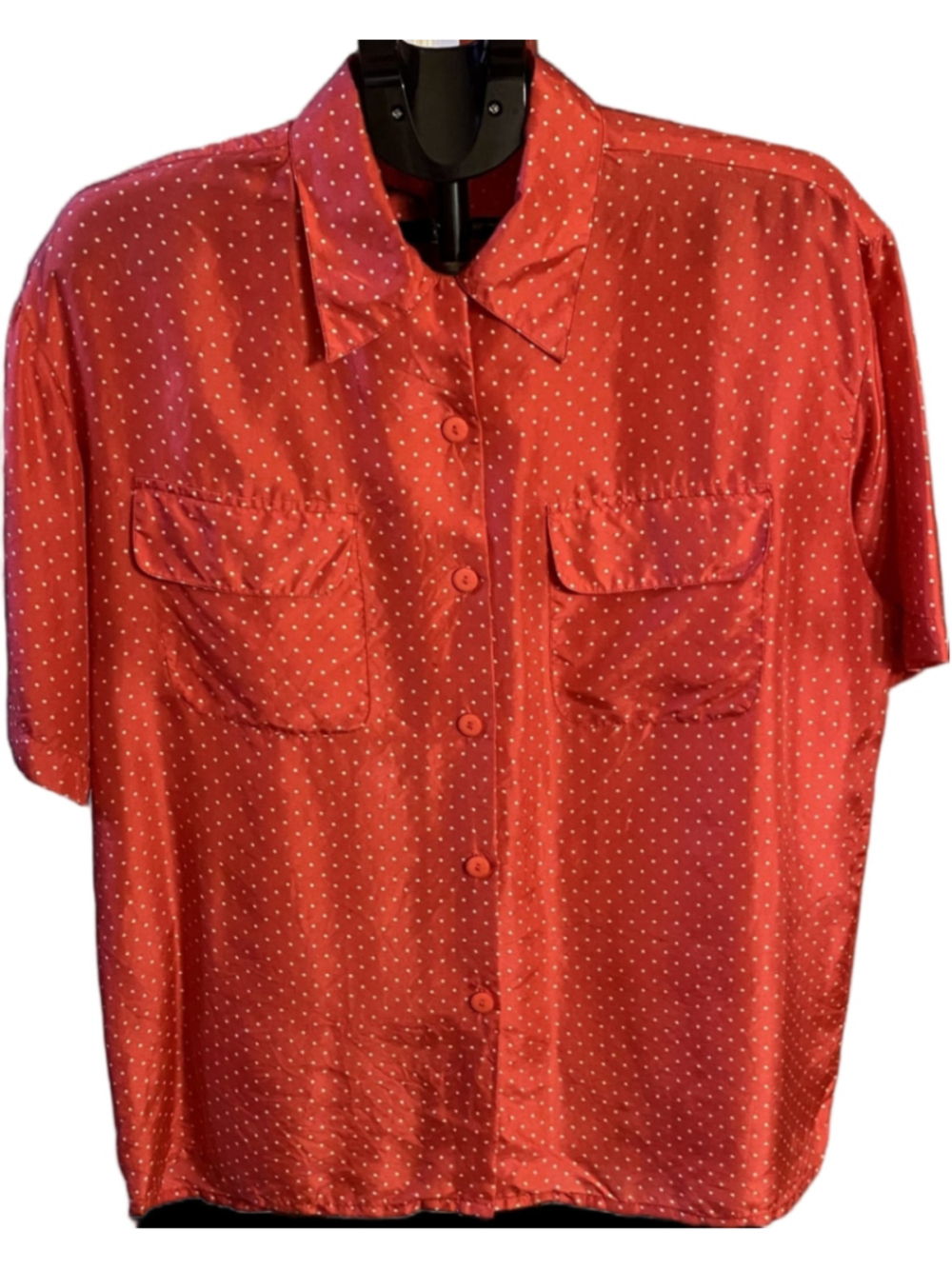 Annie Alexander Women's Silk Coquette Blouse Red Micro Dot w/ Pockets
